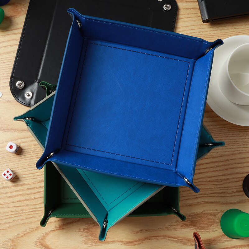 Klapp Dice Tray Box PU Leder Viereck Würfel Schlüssel Brieftasche Münze Lagerung Box Bord Spiele Tablett mit 9 Farben