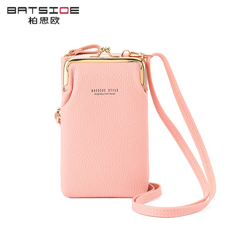 Batsioe-Bolso de teléfono para mujer, Cartera de estilo coreano de gran capacidad, longitud media, informal, con cremallera, bandolera Vertical, novedad de: baby pink