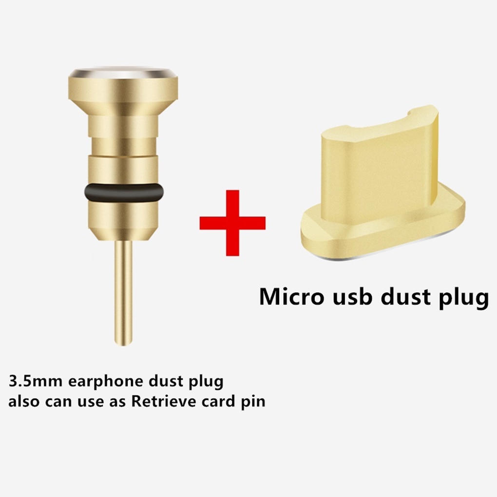 2PCS/Set Metal Charging Port + Earphone Port Dust Plug Replacement for Android Mobile Phone 3.5mm Headset Stopper