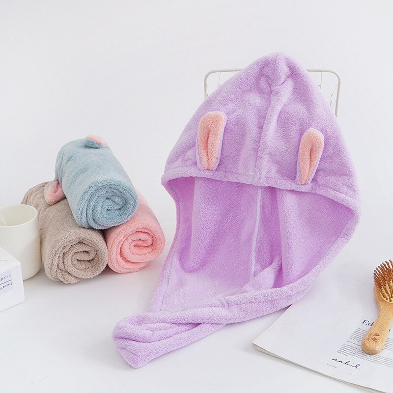 Gorro de pelo seco con orejas de conejo, Toalla de baño de secado absorbente fuerte de terciopelo, gorro para secar el pelo, especial, ultrasuave, tlsm