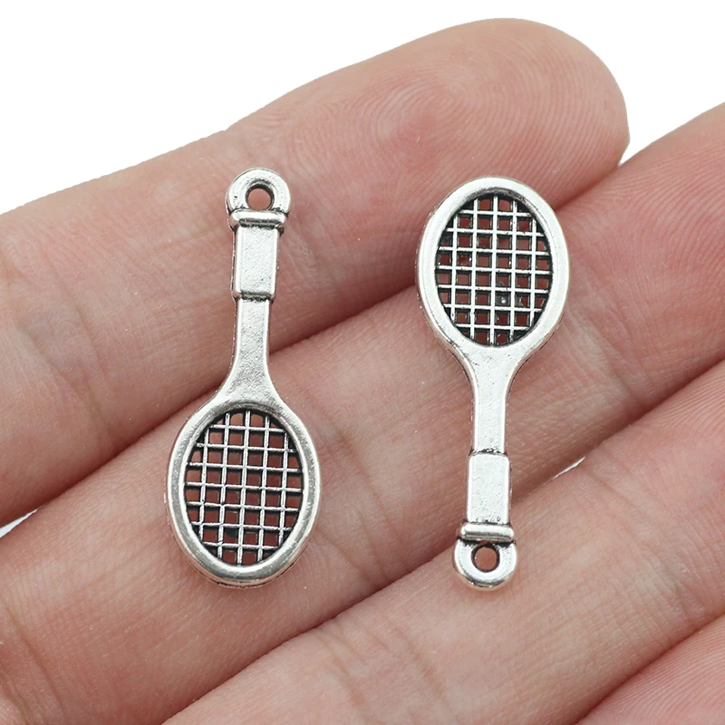 20 Stuks/partij 11Mm * 29Mm Antiek Zilver Lichtmetalen Metalen Sport Racket Charm Voor Sieraden maken
