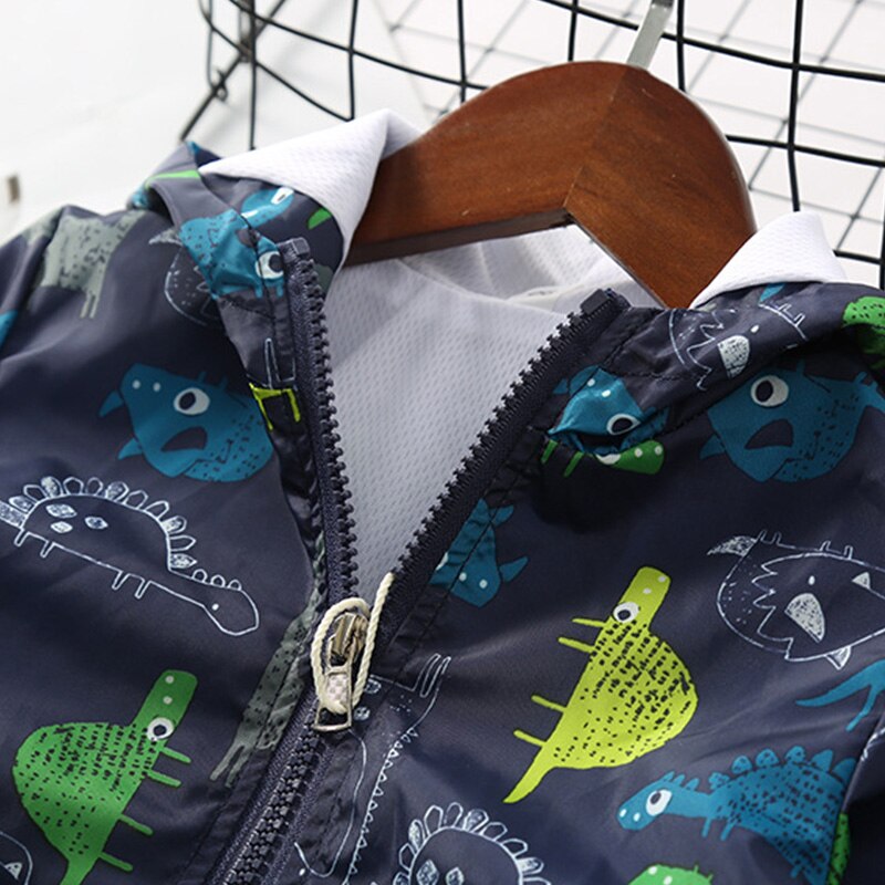 Boys Jacket Autumn Spring Baby Boy Coat dinosaur Cartoon Printed Long Sleeved Hooded Kids Outerwear Windbreaker for 2-7Y