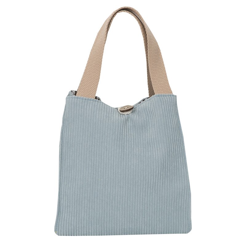 Sac à déjeuner en toile de velours côtelé, boîte à déjeuner, fourre-tout de pique-nique en tissu de coton, petit sac à main, pochette de dîner, sacs de rangement des aliments pour dames: Bleu