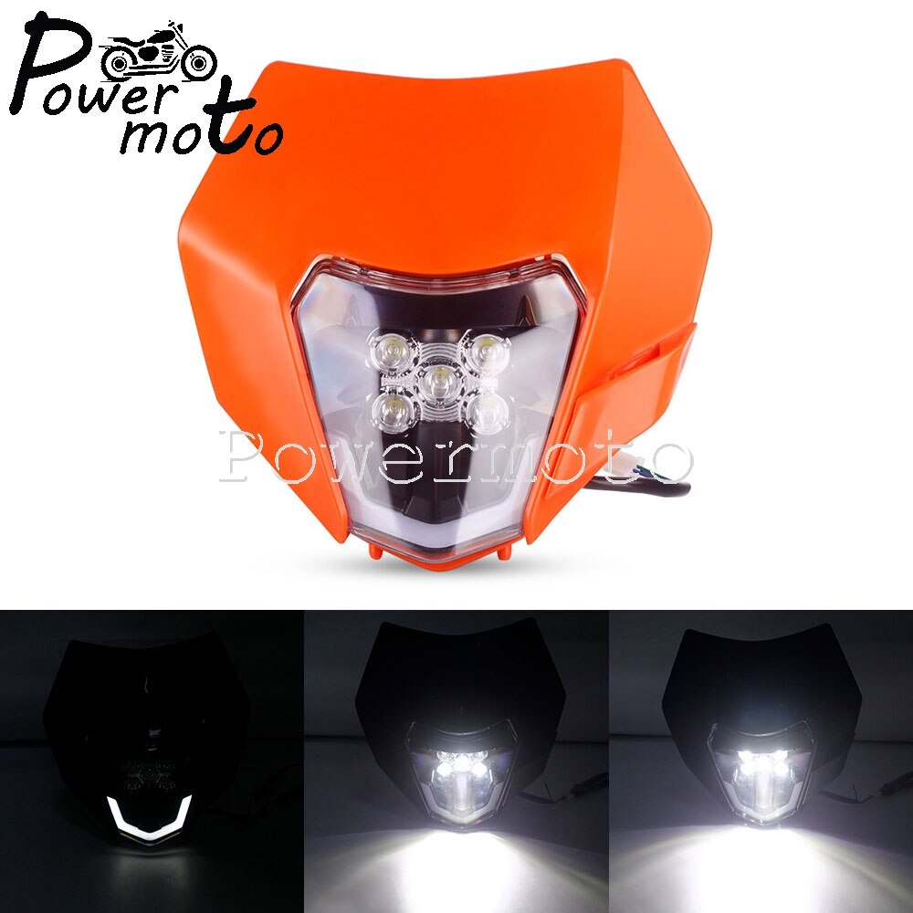 Enduro MX Dirt Bike Hi/Lo Beam Headlamp LED Headlight Mask For EXC EXC-F XC-W 250 300 350 450 500 690 SMC Enduro FREERIDE 250: 057  orange
