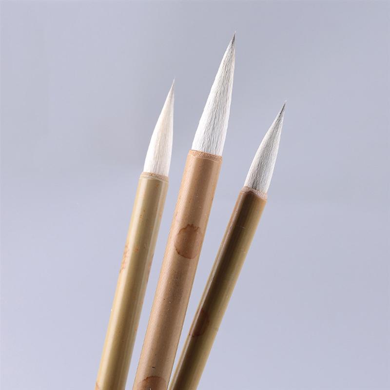 3 Pcs Professionele Elastische Haar Chinese Kalligrafie Kanji Japanse Sumi Tekening Borstel Voor Schrijven Praktijk (Beige, maat S M L)