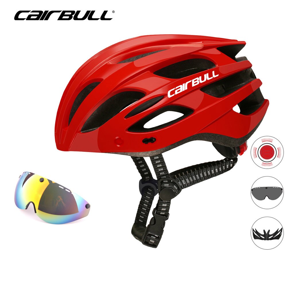 Cairbull-casco de ciclismo con 3 lentes, luz LED trasera con visera extraíble, gafas de seguridad Casco de Bicicleta de carretera, moldeados integralmente, cascos de MTB: Color 1