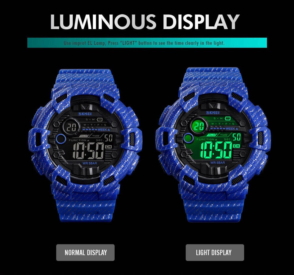 Sport Horloge Mannen Wekker 5BAR Waterdicht Week 12/24 Uur Display Herenhorloges Denim Mannelijke Digitale Horloge Relogio Masculino