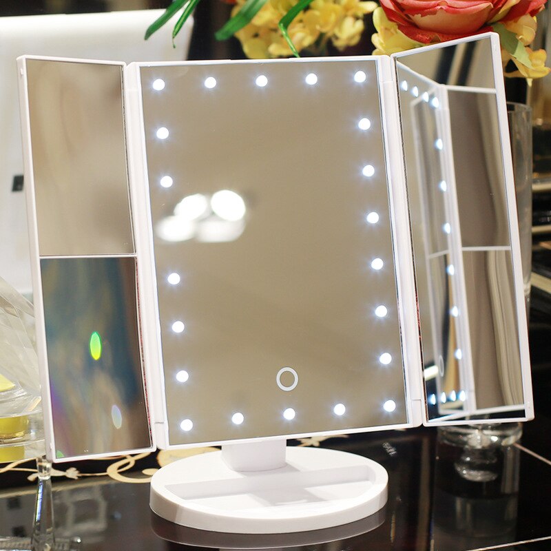 Led Make-Up Spiegel 22 Vanity Light Vergrootglas 3 Floding Aanrecht Touch Screen Cosmetische 10x Vergrootglas Kleine Spiegel Schoonheid: A