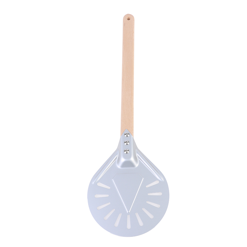 Pizza Draaien Kleine Pizza Schil Paddle Korte Ronde Pizza Tool Non Slip Houten Handvat 7 Inch Geperforeerde Pizza Schop Aluminium