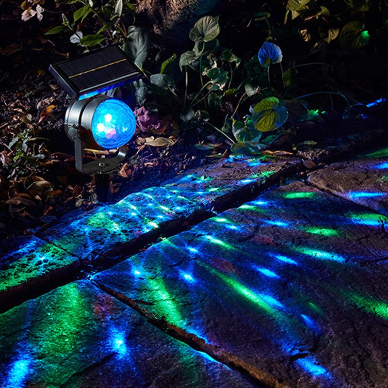 Solenergi lampe ledet projektor lys farverigt roterende sollys udendørs have græsplæne lampe hjem gårdhave indretning