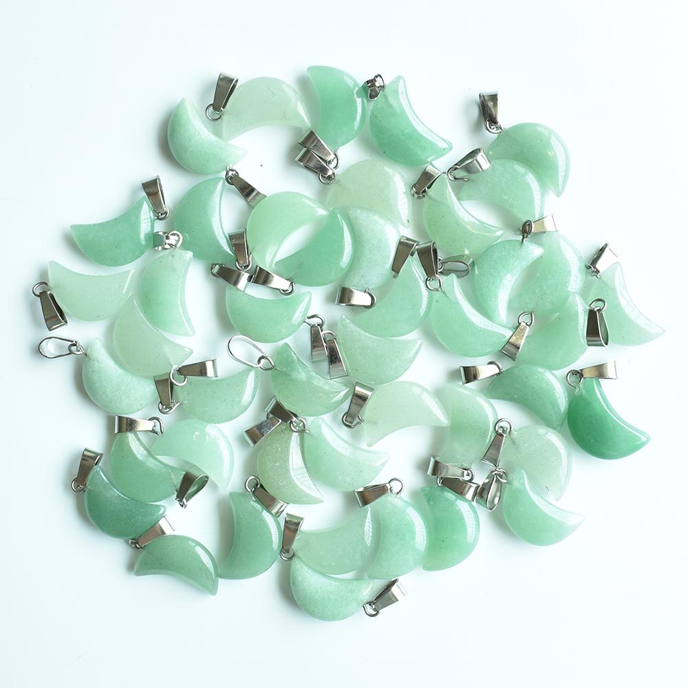 assorted natural stone crescent moon shape charms pendants for DIY jewelry making 24pcs/lot free: Green Aventurine