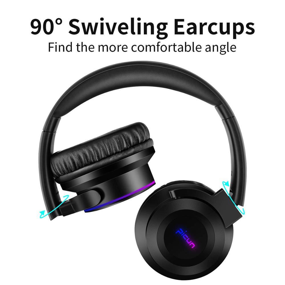 Picun  b9 trådløse bluetooth 5.0 hodetelefoner med mikrofon 40h spilletid dyp bass øretelefoner sammenleggbare hodesett for tv pc mobiltelefon