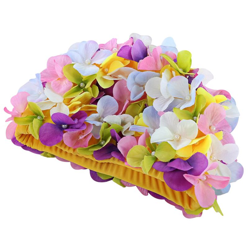 Balight Vrouwen Bloemen Bad Cap Zomer Dames Water Sport Badmuts Voor Lang Haar: MULTI