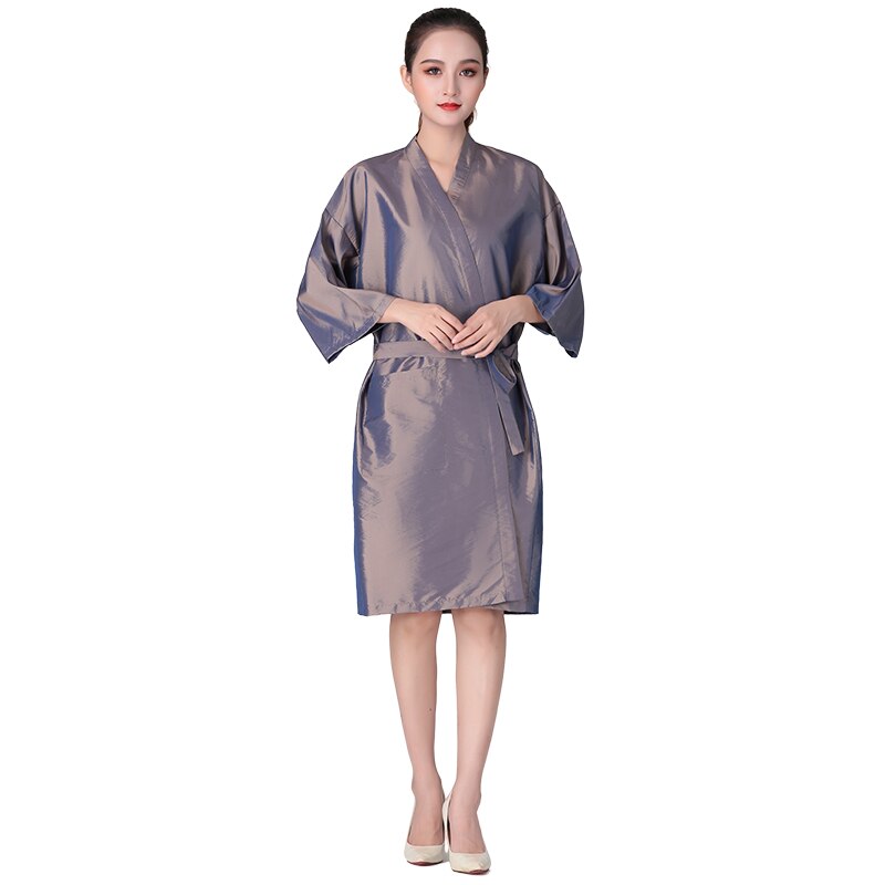1 st frisör kimono skönhet spa klänning morgonrock hårkappor missfärgning styling frisörsalong frisör omlottduk: Guldgrå