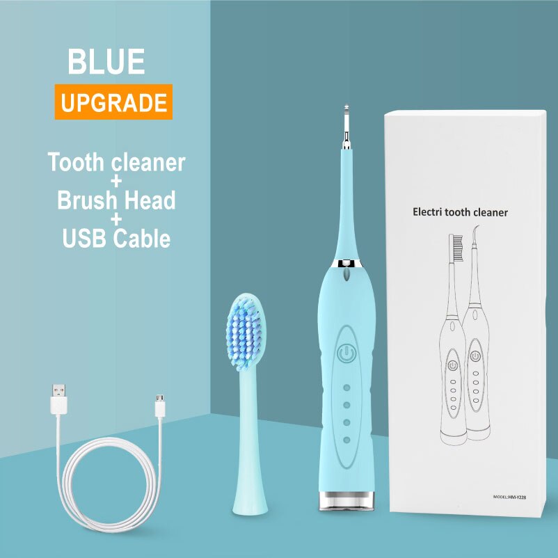 Tragbare Ultra Schall- Zahn Reiniger Schall- Zahn Scaler Zahn Zahnstein Entferner Flecken Zahnstein Werkzeug mit Elektrische Zahnbürste Köpfe: Blau 1