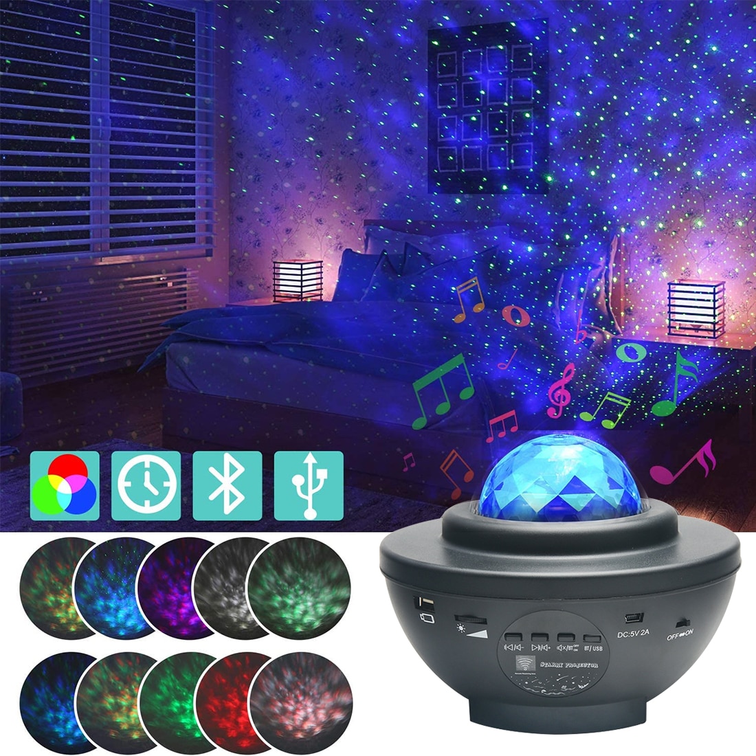 Lamp led galaxy kleurrijke oceaan golf projector usb bluetooth bediening muziek slaapkamer decoratie voor thuis kinderen kerst