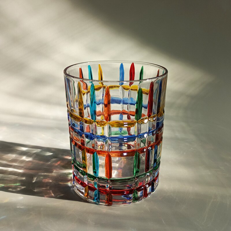 Glass Coffee Cup Hand-painted Line Woven Crystal Glass Whiskey Cup Juice Cup Restaurant Drinking Cup Office Drinking Utensils: striped cup