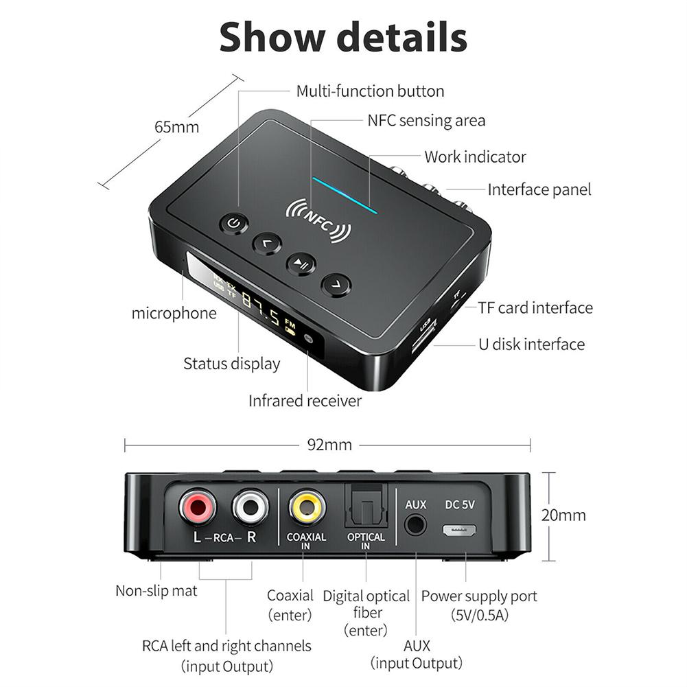 NFC Wireless Transmitter Receiver Car Bluetooth-compatible 5.0 Adapter M6 3-in-1 FM Audio Adapter w/ LED Display Auto Accessory