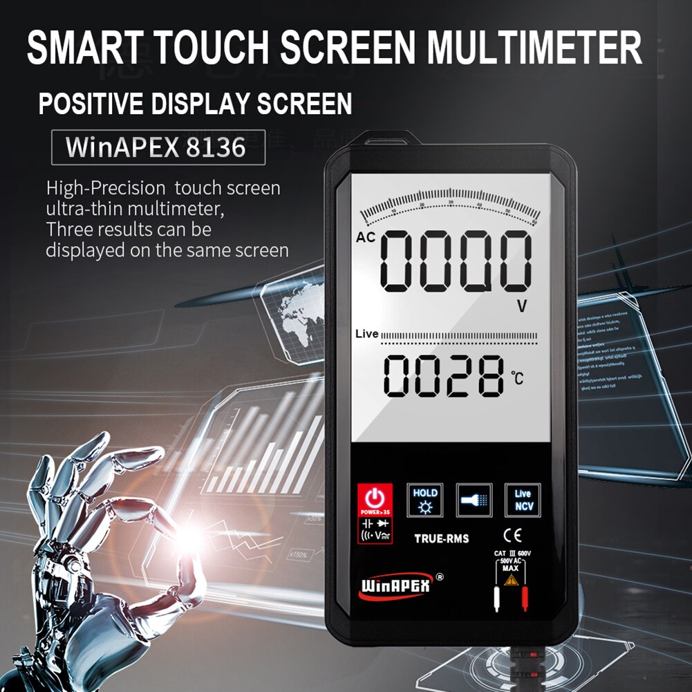 Touch Screen Multimeter Automatische Digitale Multimeter 6000 Telt Intelligente Scanning Ac Dc Meting Ncv True Rms Meting