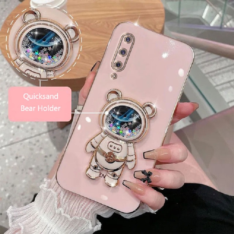 Funda de teléfono para Xiaomi Mi 9 Mi 9T Mi 9T Pro Xiaomi Mi 10 Xiaomi Mi 10T Mi 10T Pro, funda con soporte plegable de oso de dibujos animados chapado en arena movediza