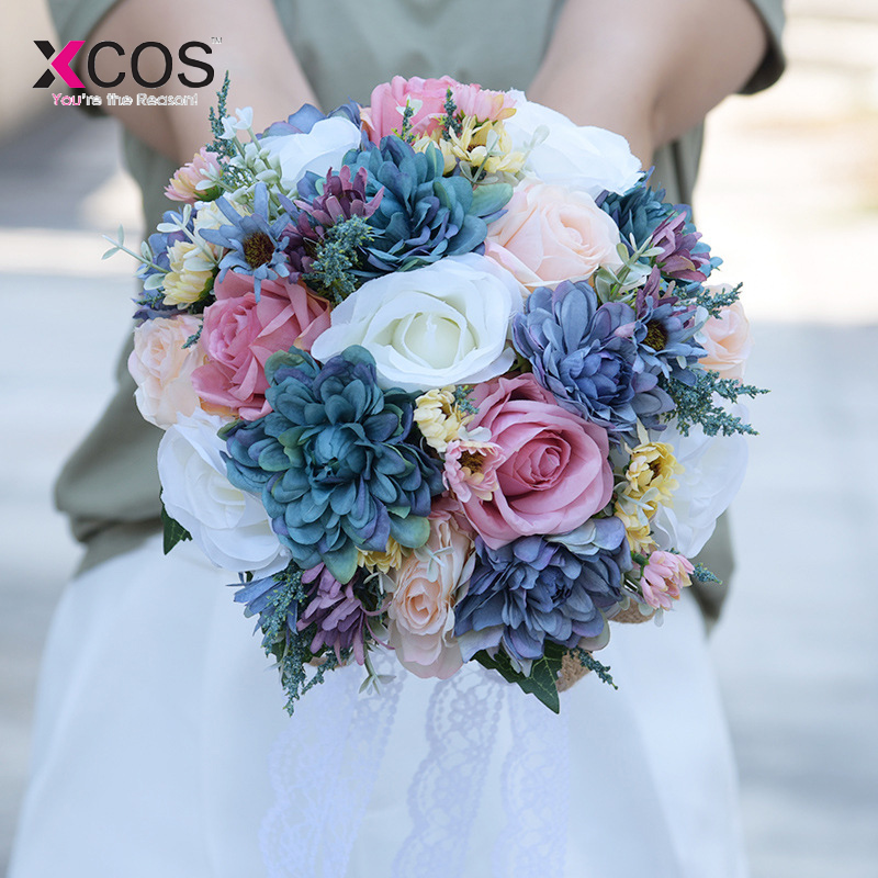 Roamtic Bruiloft Bloemen Bruidsboeketten Wit Roze Paars Blauw Land Tuin Bohemien Bruid Boeket de mariage