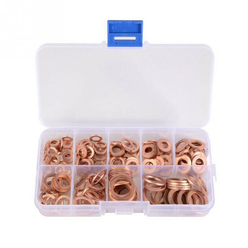 400 st/kartong massiv koppar krossbricka tätning tätning platta o-ring packningar sortiment box kit set för personbil lastbil fordon 9 stl.