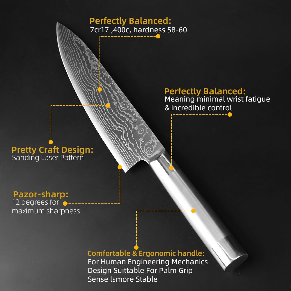 Kokkeknive køkkenknive japanske 7 cr 17 440c højkulstof rustfrit stål frugtværktøj santoku kokk skære brødkniv