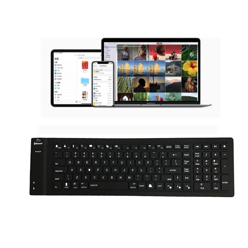 Gummi Silikon Drahtlose Bluetooth-kompatibel Tastatur Faltbare flexibel rollen hoch Stille für iOS Android PC Tablette