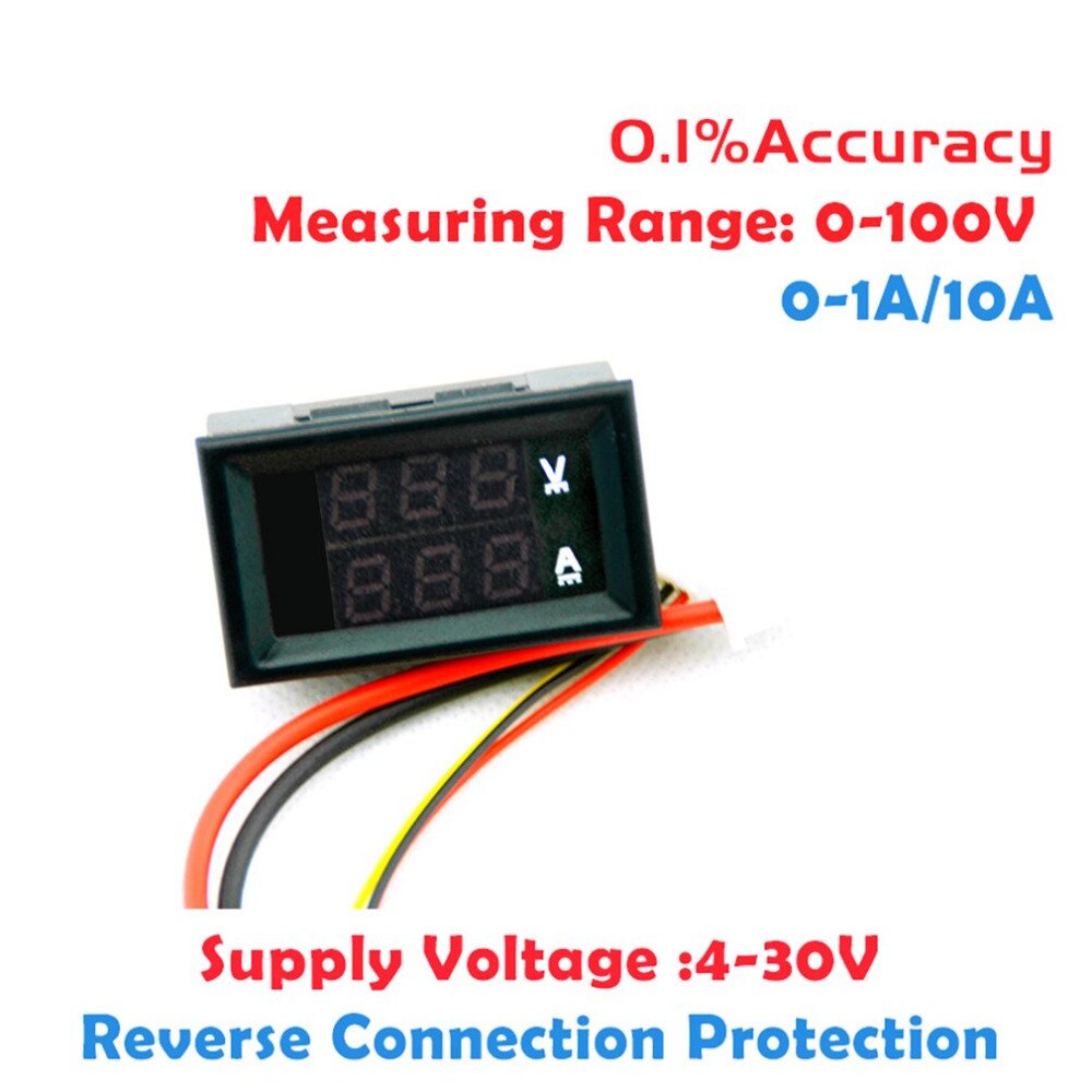 1 stuks 2 in1 100v 10a dc digitale voltmeter ampèremeter blauw + rood dubbel kleurendisplay led amp dubbele digitale voltmeter meter multimeter