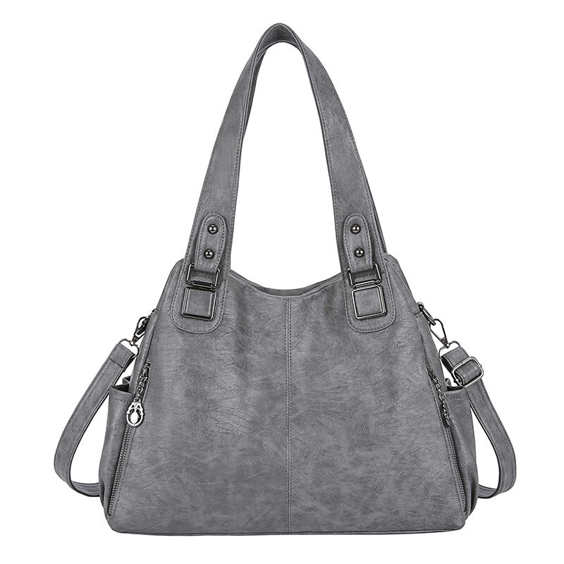 Stor kapasitet kvinnelig veske casual totes hobos kvinner skuldervesker mykt vintage skinn hobo vesker dame crossbody messenger bag: Grå