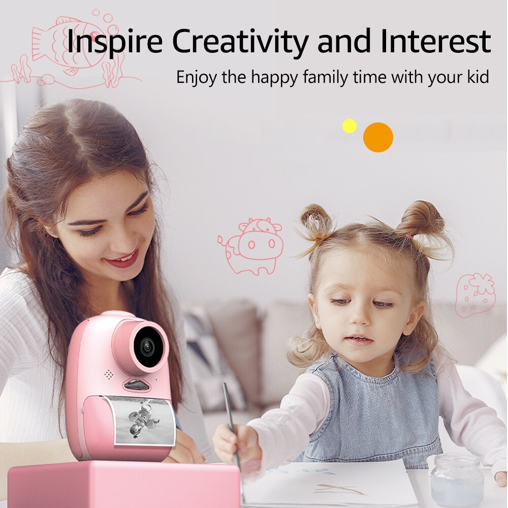 Digital Kids Camera for Girls and Boys Instant Print Cameras Built-in Lithium Battery Dual Camera Lens 26MP 1080P HD Resolution