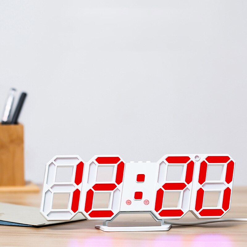 3D Luminous Plastic LED Digital clock Wall Desktop clock Alarm clock Time Temperature Calendar Display Modern Simplicity Clock