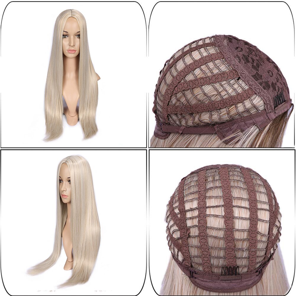 FAVE Long Straight Pure Light Brown Blonde Long Synthetic Wigs for White /Black Women 22 Inch Middle Part Can be Cosplay Wigs