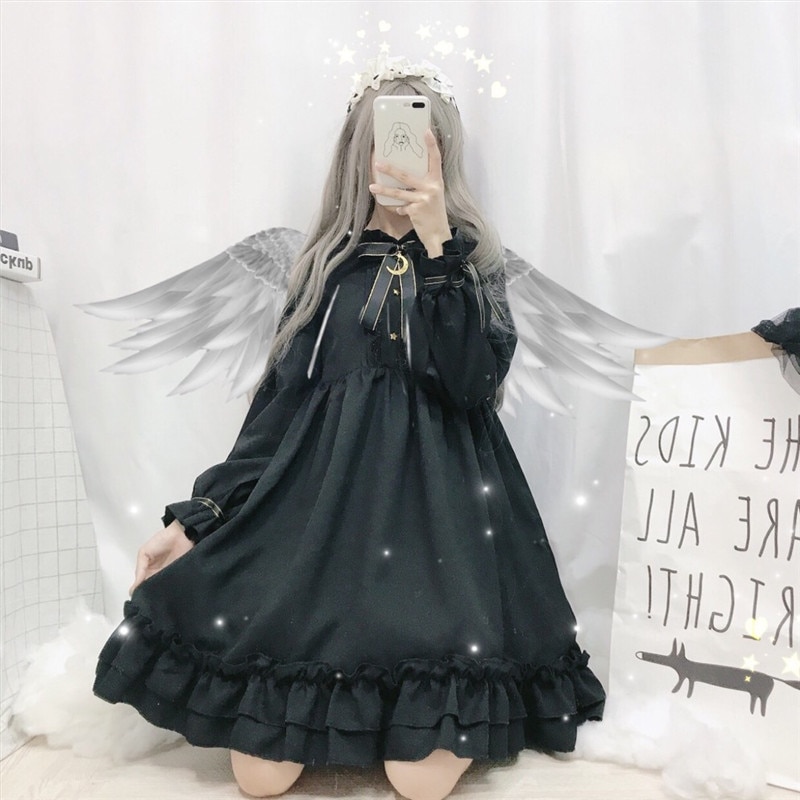 Leuke Zoete Lolita Black Empire Cosplay Outfit Anime Prinses Slanke Jurk Pop Kleding Voor Kawaii Meisjes Japanse Stijl Zwart