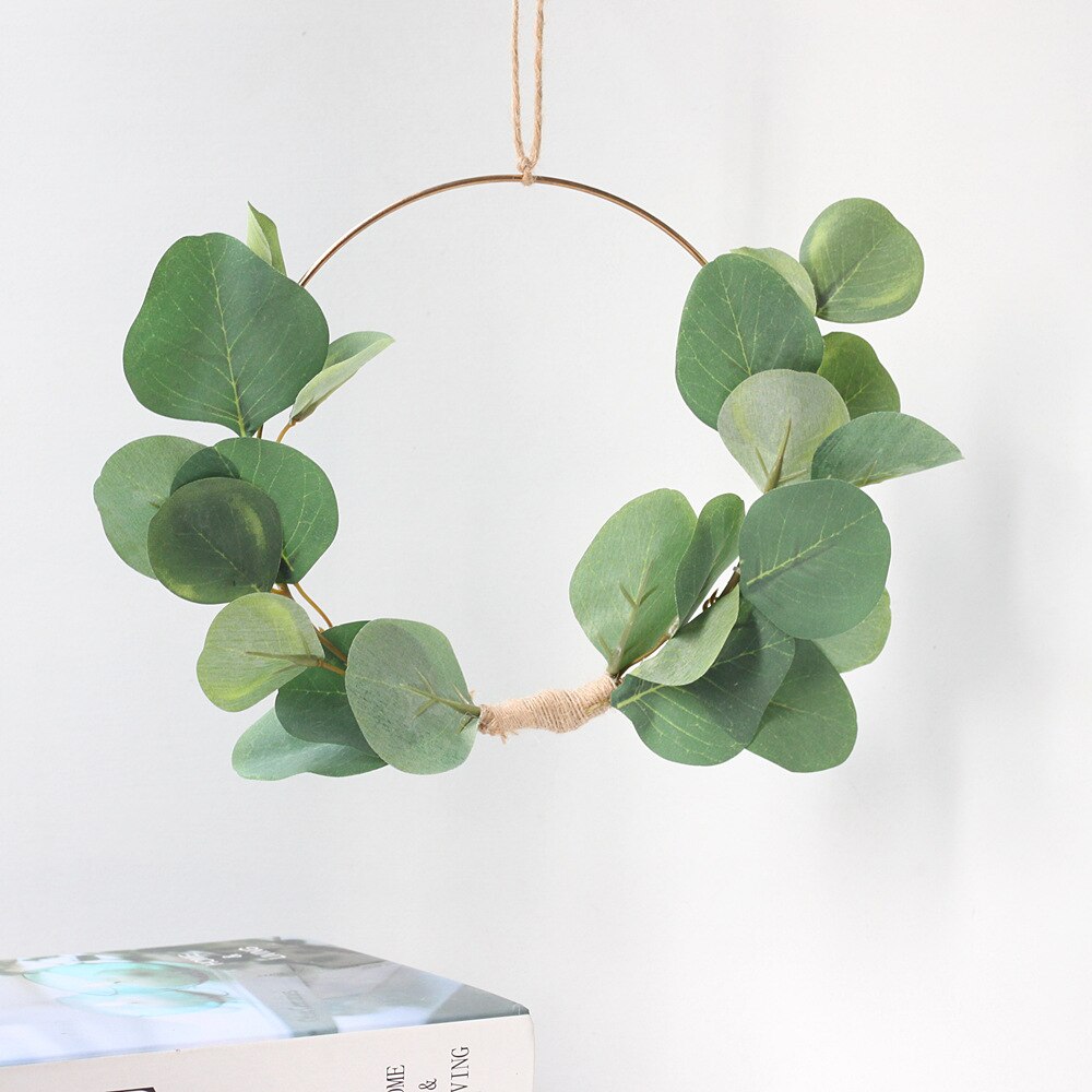 20cm Iron Rope Gold Metal Ring Portable Garland Flowers Wedding Bride Flowers Wreath Handmade Wall Hanging Garland Decoration: Mint Green
