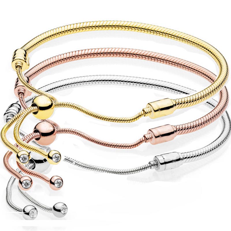 Originale in oro rosa e argento momenti chiusura scorrevole regolare il braccialetto misura 925 Sterling Silver Bead Charm Bangle gioielli fai da te