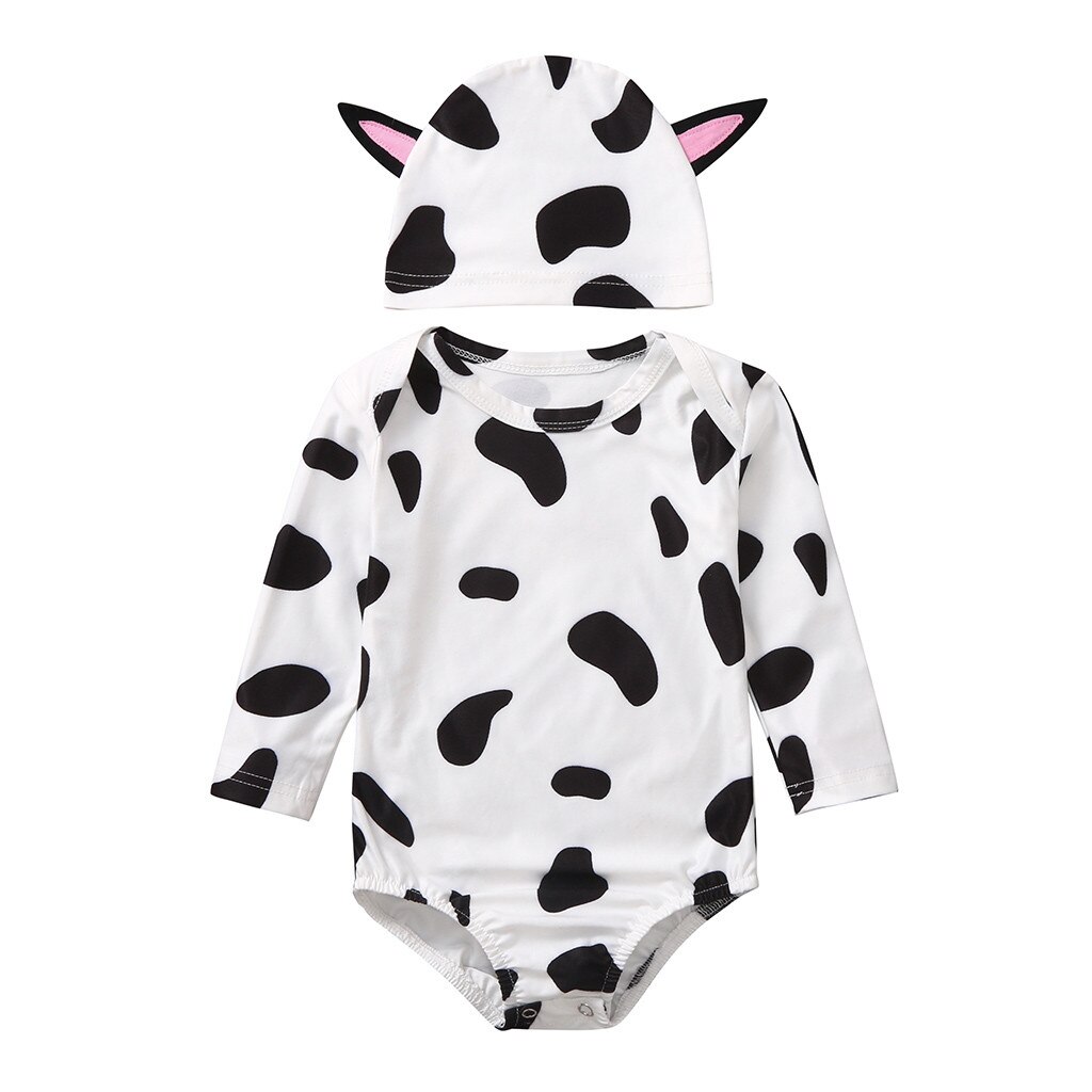 Body + casquette pour bébés filles et garçons, vêtements pour bébés filles et garçons, à manches longues, imprimé vache, avec des motifs de dessin animé, chapeaux,: 18-24M