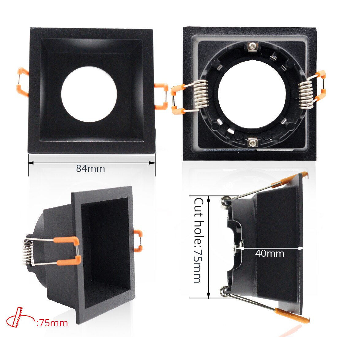 LEDIARY Zwart LED Downlighters GU5.3 GU10 Fitting 90-265V Verzonken Plafond Spot Lamp Frame Bulb Verwisselbare 75MM 90MM Cut Gat: Type 1 Square 83MM / GU10 Without Bulb