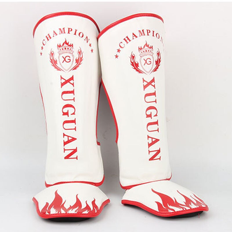 1 para MMA boks kostki wsparcie mężczyźni kobiety sprzęt Kickboxing Karate ochraniacze Sanda Muay Thai Legging: WHITE / S