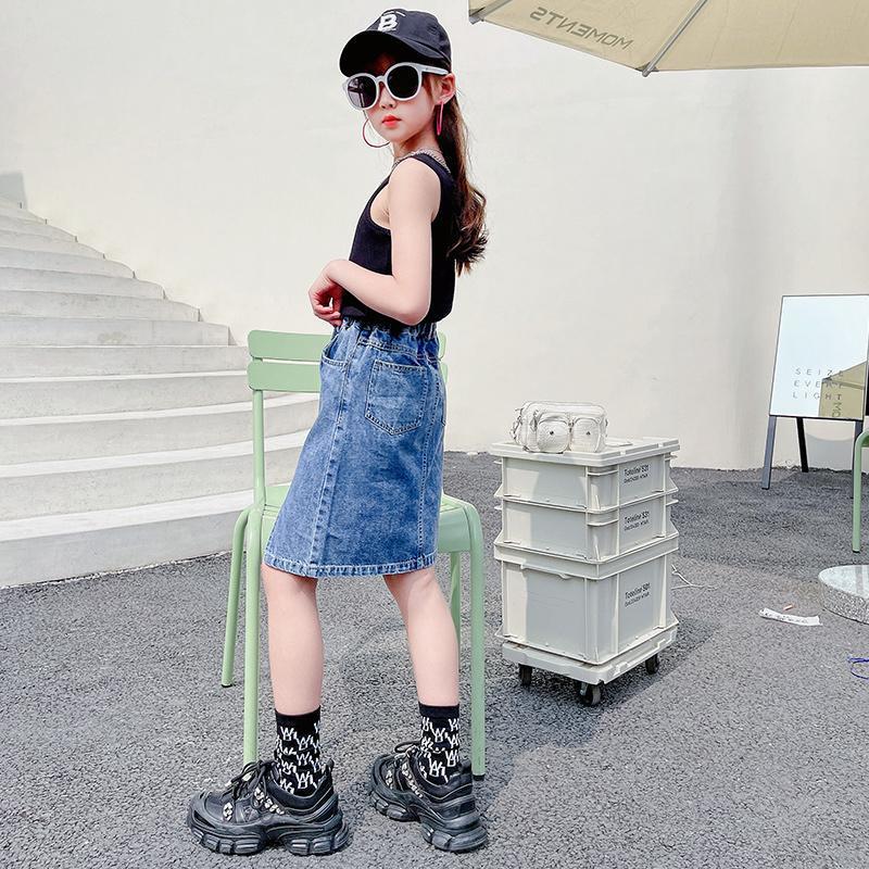 Faldas de estilo coreano hasta la rodilla para niñas, faldas informales sólidas con abertura, ropa para adolescentes de 4, 7, 8, 9, 11 y 12 años