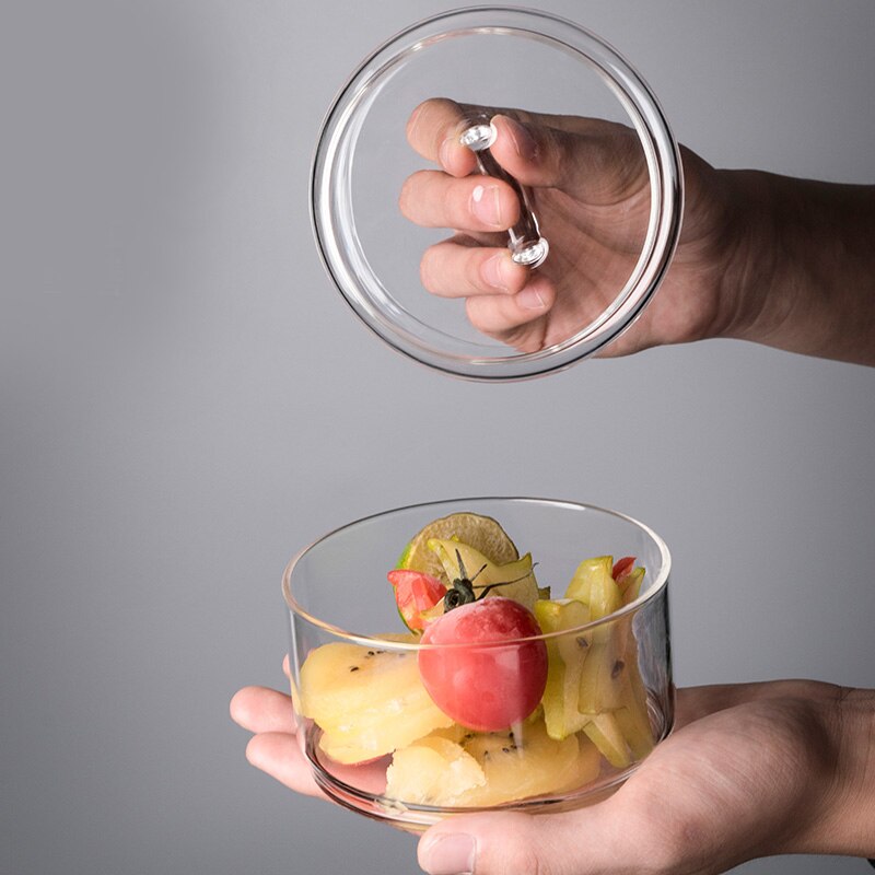 Taide läpinäkyvä lasiastia hedelmäsalaattikulho kannella kotitalousyhdistelmä monikerroksinen säilytyskulho japanilainen lasiastiasto 400ml