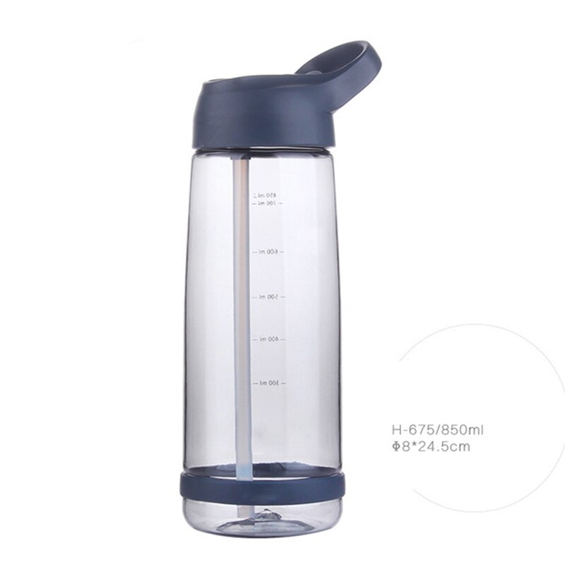 Outdoor mountainbike waterfles met rietje, fitnessflessen, milieuvriendelijk met deksel, lekvrij, draagbaar fietsaccessoire: Blauw 850ml