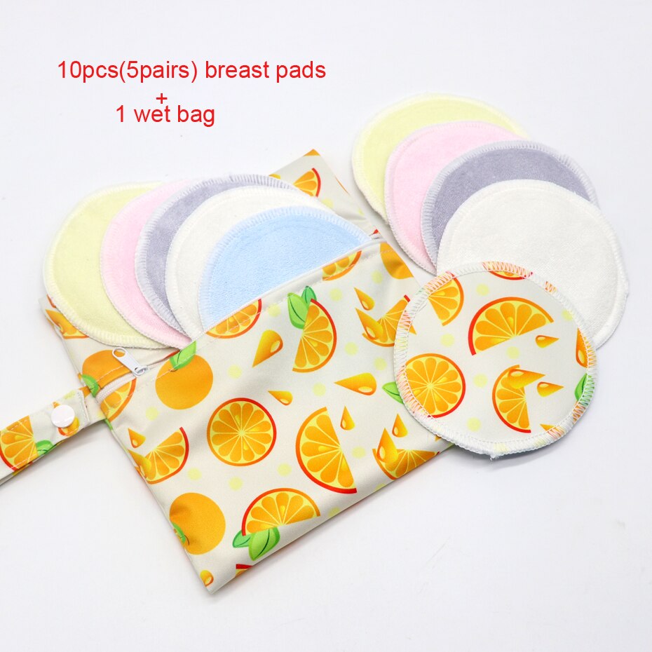 10Pcs Zoogcompressen Waterdicht Borstvoeding Zwangere Vrouwen Make Pad Bamboe Verpleging Pad Voor Mum Wasbare Met Natte Zak Herbruikbare: BP2-6