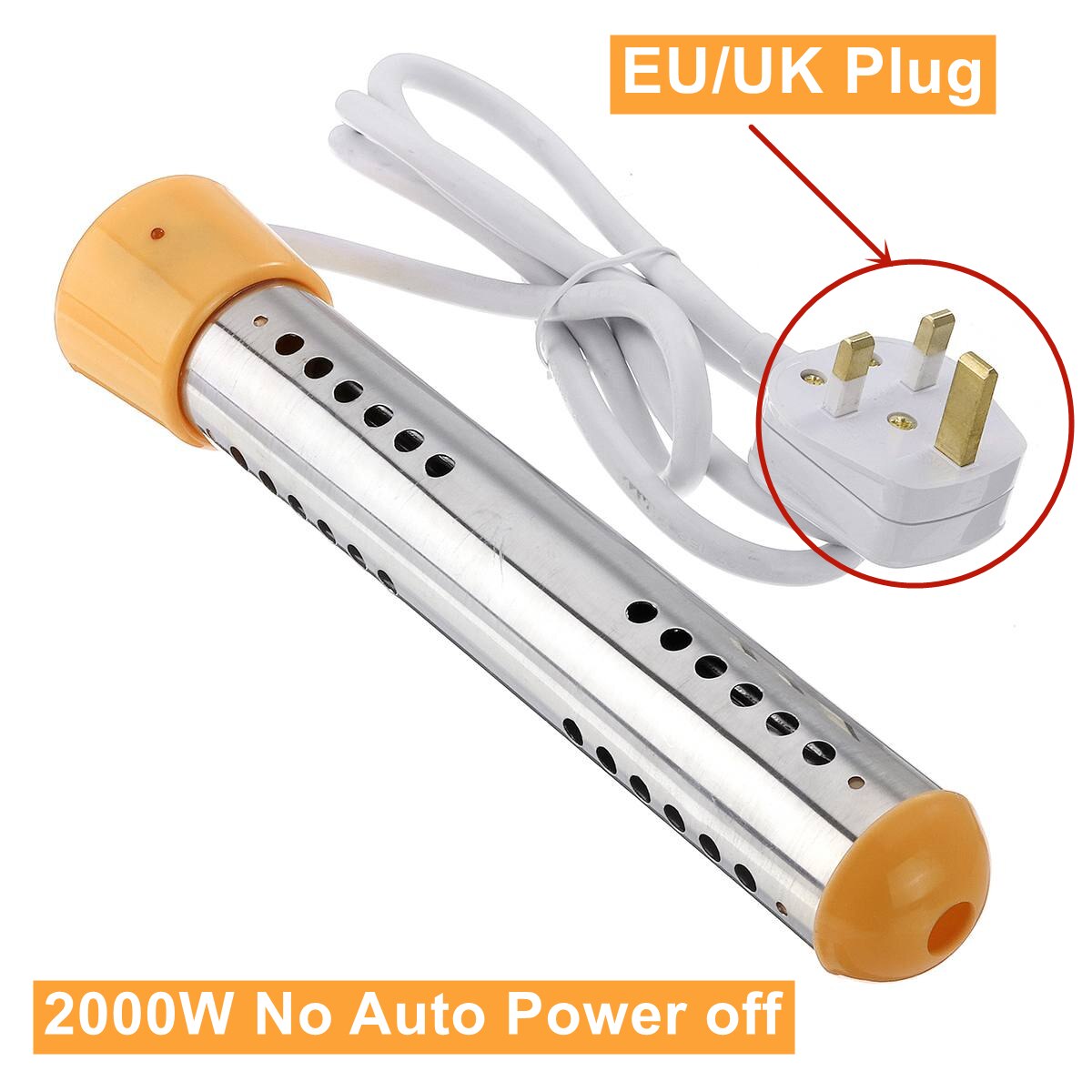 Electric Water Heater Stainless Floating 2500W/2000W Electric Heater Boiler Portable Immersion Suspension Bathroom Swimming Pool: Yellow 2000W-NO Auto / UK Plug