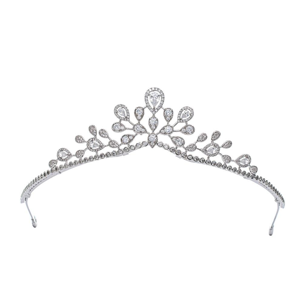 Zirconia Prinses Tiara Diadeem Voor Bruids Bruiloft Haar Sieraden Accessoires Haarstukken CH10343