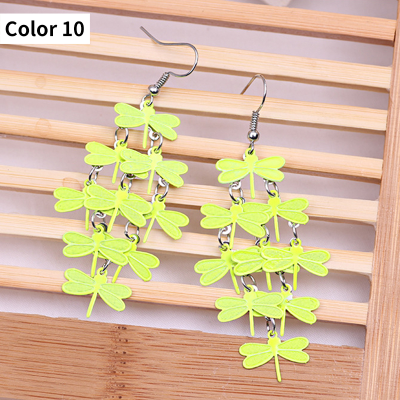Colorful Dragonfly Earrings Bohemia Style Mix Color Long Dangle Earrings for Women Jewellery: Color 10 LightYellow