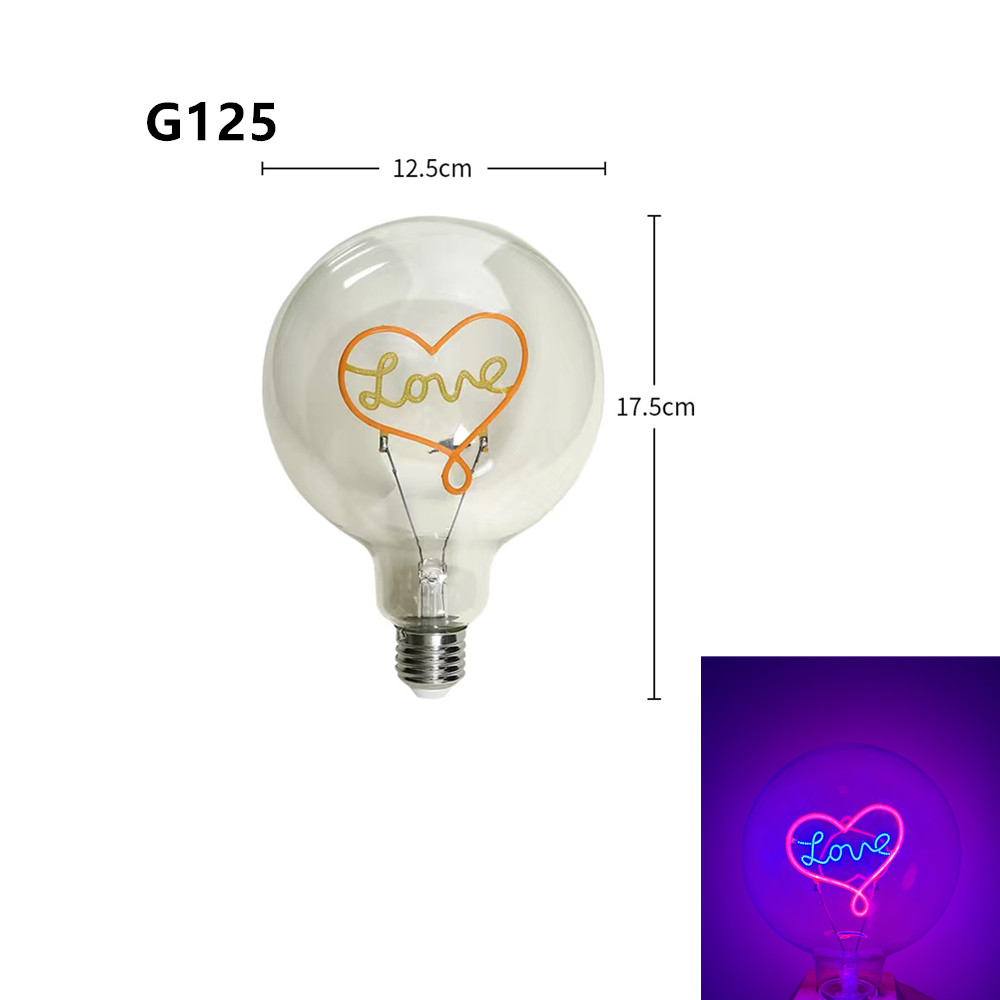 Led gylden  g95 g125 kærlighed rød pink 2300k e27 220v 4w 8w dæmpbar glødepære retro vintage dekorativ belysning edison lampe