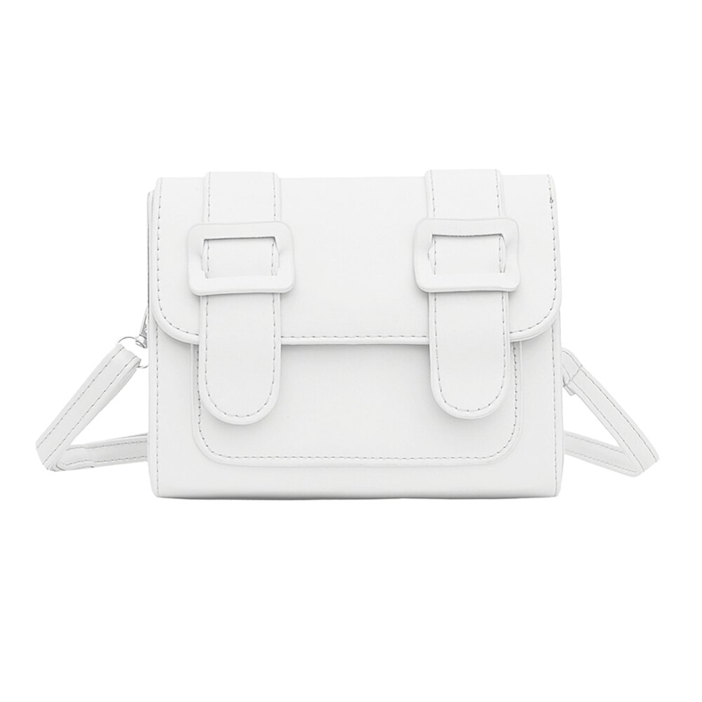 Kvinnor pu läder axelväskor bälte spänne liten fyrkantig casual flik crossbody messenger handväskor: Vit
