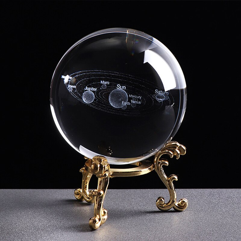 3D Solar System 60MM Crystal Ball Planets Glass Ball Engraved Globe Miniature Decor