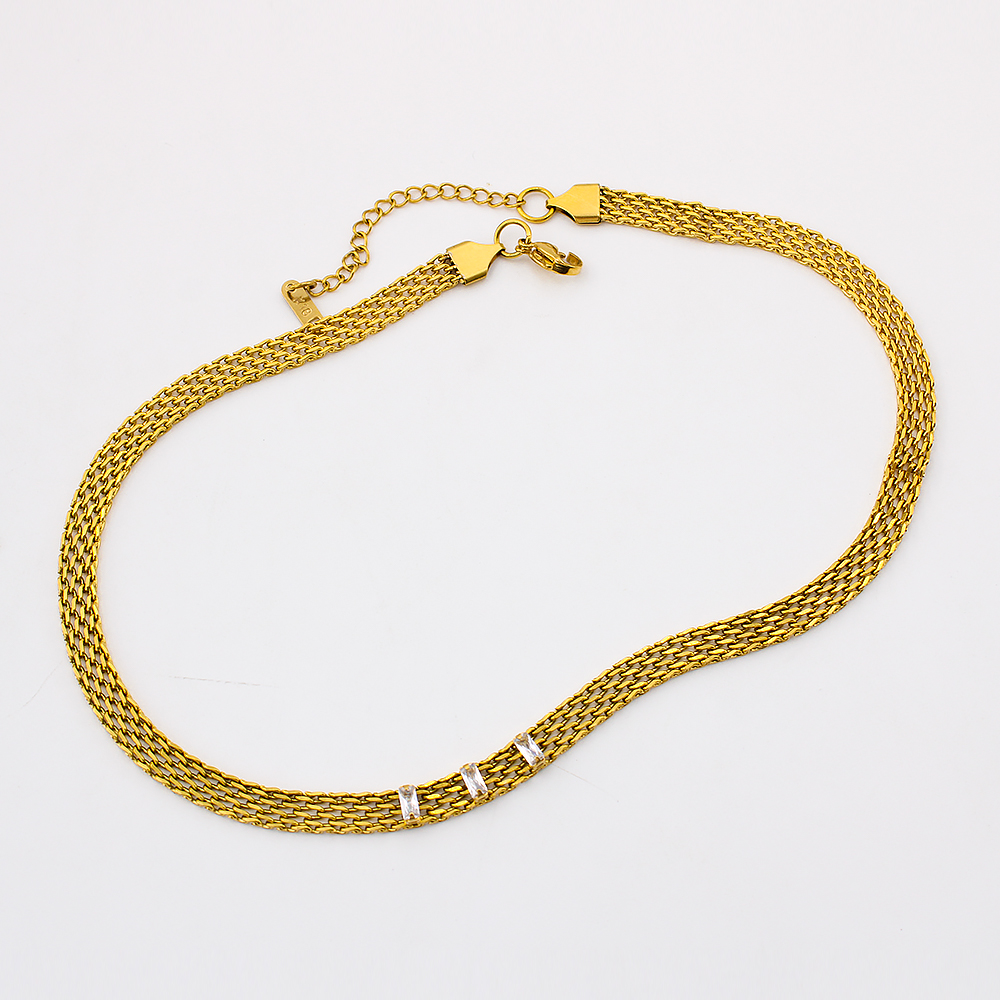 Women's 18K Gold Color Stainless Steel Choker Woven Mesh Chain Necklace Chain Charming Jewelry Waterproof Jewelry: Necklace 1